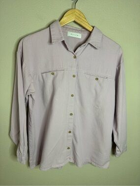 Olive Soft Lavender Cotton Oversized Button Up Utility Shirt